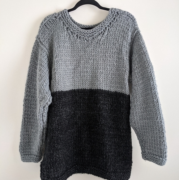 HANDKNIT Big Chunky Grey & Black Tunic Sweater L / XL - Picture 8 of 10